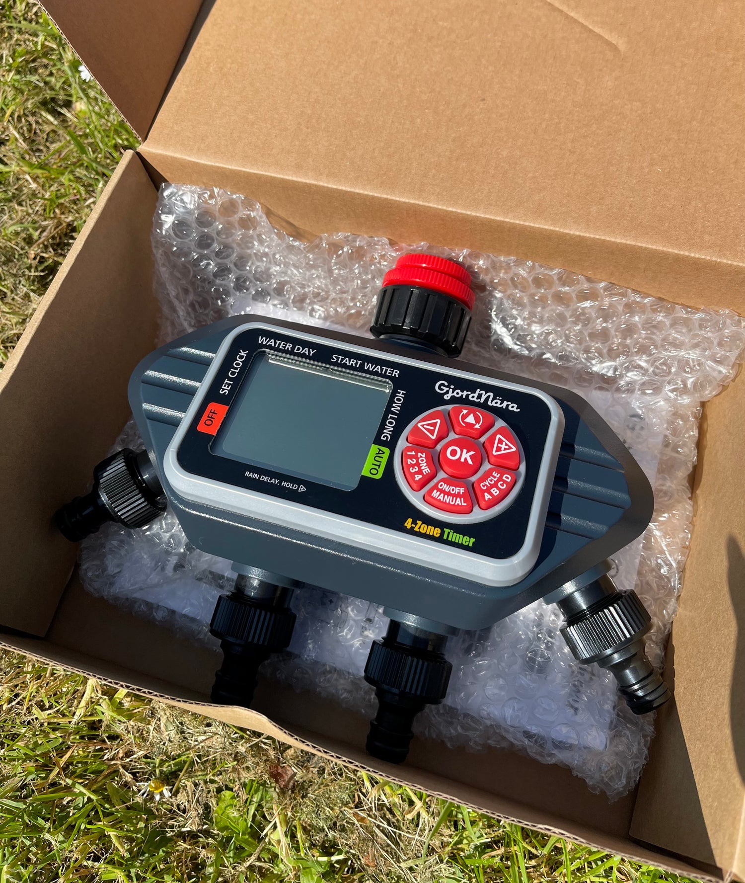 Fyrvägstimer för bevattningssystem | Styr 4 slingor med 1 timer | GjordNära